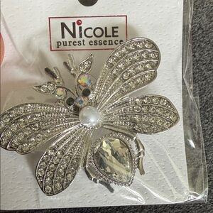 Nicole Silver Crystal Butterfly Hair Brooch
